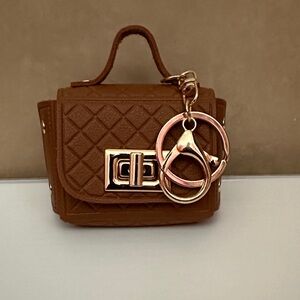 Brown Quilted Mini Bag with Keychain